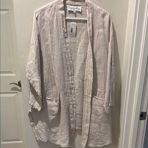 Organic Rags Women's Linen Taupe Open front Top size XL